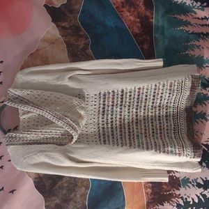 Anthropologie Angel of the North cardigan cream multi hoodie pockets S M